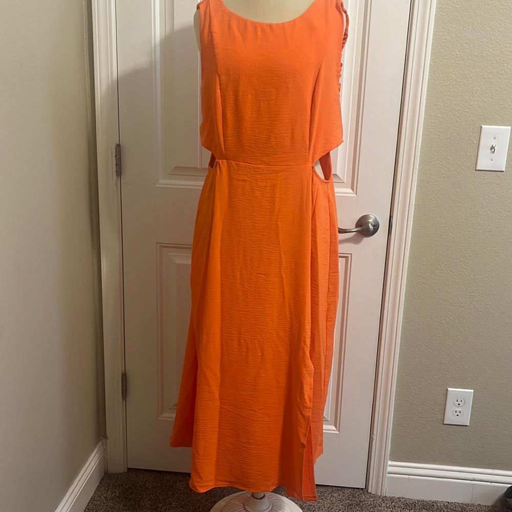 Womens Orange Cut Out Midi Dress